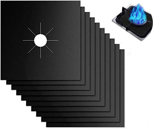 Reusable Gas Stove Burner Covers - 10 Pack Upgrade Double Thickness 0.2mm Non-Stick Stovetop Burner Liners Gas Range Protectors Size 10.6x 10.6 Inch Cuttable Dishwasher Safe Easy to Clean